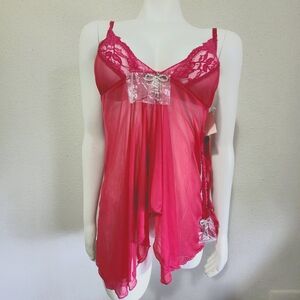 Fuchia Lace Babydoll Lingerie 3 Piece Set